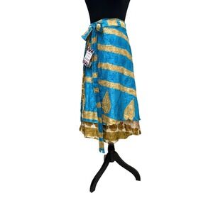 Darn Good Yarn Womens Floral Silk Sari Maxi Wrap Skirt Xl Bohemian Bloomcore NWT